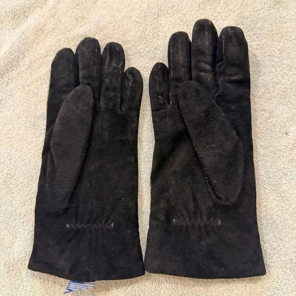 Fownes Suede Black Gloves Wrist Vintage XL Unisex Lined Classic